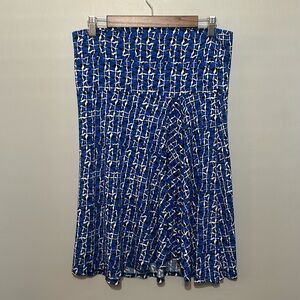 Max Studio Skirt Silky-Feel Flowy Stretchy Blue/Black/White, EUC!